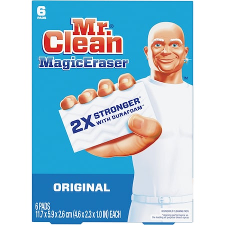 MR. CLEAN Cleaning Pads, Original, 4-3/5"x2-3/10"x1", 3, White, PK 6 PGC79009CT